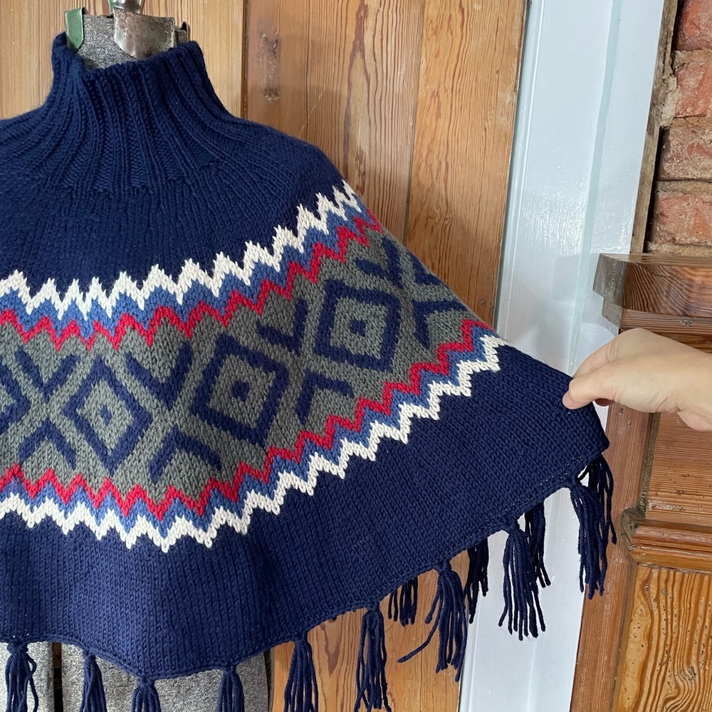 Vintage Wool Blend Argyle Poncho Wool Blend Boho Western Fringe - One Size - Picture 4 of 9